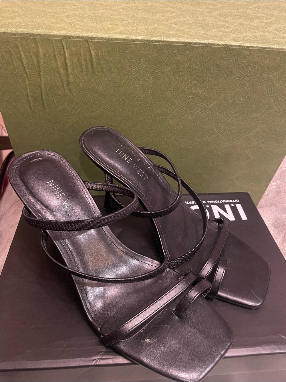 Nine West Black Strappy Square-Toe Heels